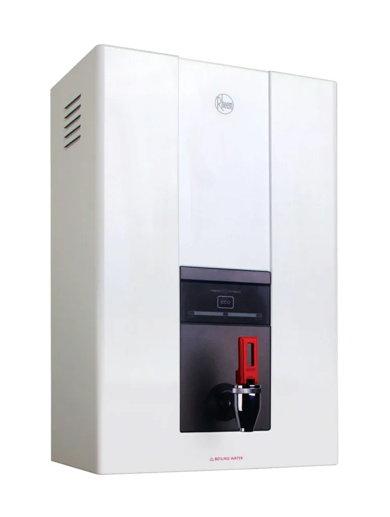 Rheem Lazer Eco 7.5L commercial boiling water unit with sleek, compact design providing instant boiling water for busy workplaces.