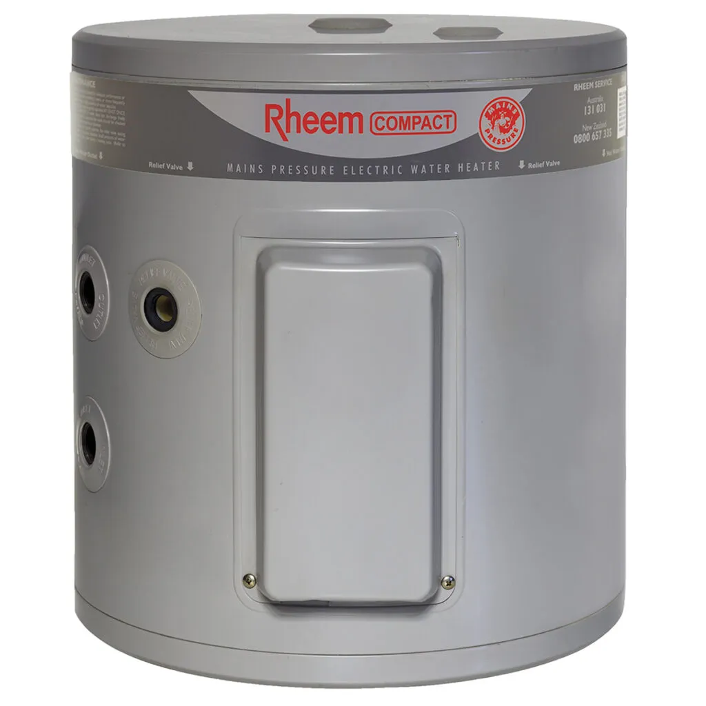 Rheem Compact 25L Electric Water Heater, space-saving design ideal for kitchens, offices, and canteens, delivering reliable hot water.